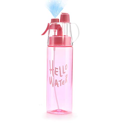 Emopeak 580ML Misting Water Bottle, Y1 20OZ Sports Water Bottle with Spray Mist for Outdoor Hydration, FDA Approved BPA-Free Mist Water Bottle (20OZ/580ML, Blue) (Transparent Pink, 20OZ/580ML)