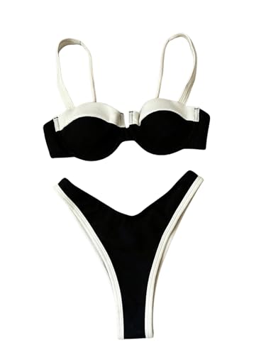MakeMeChic Women's High Waisted Bikini Sets Color Block 2 Piece Swimsuit Bathing Suit