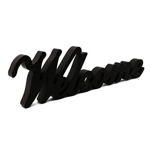 Cvhomedeco. Matt Black Wooden Words Sign Free Standing Welcome Desk/Table/Shelf/Home Wall/Office Decoration Art, 14-1/2 X 4-1/4 X 1 Inch #TOP1