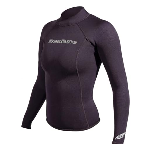 Camiseta de manga larga Superflex de 1.5 mm para mujer, neopreno negro con costuras planas, para buceo, surf y deportes acuáticos miniatura 1