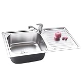 Topmount Kitchen Sink - Stainless Steel Single Bowl Sink with Drainboard - Rubber Pad Noisedefend Sound - for Kitchen Bathroom Lavatory (Color : Left-Kit A, Size : 76x37.5cm)