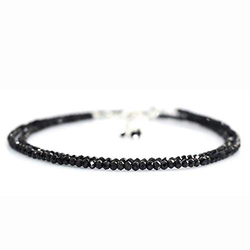 Gempires Black Spinel Beaded Choker Necklace, Healing Crystal, Black Beads Necklace For Women, 2.4-2.5 Mm Round Beads With 16 + 2 Inch Adjustable Silver Plated Chain #TOP14