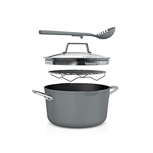 Ninja CW202GY Foodi NeverStick PossiblePot, Premium Set with 7-Quart Capacity Pot, Roasting Rack, Glass Lid & Integrated Spoon, Nonstick, Durable & Oven Safe to 500°F, Sea Salt Grey