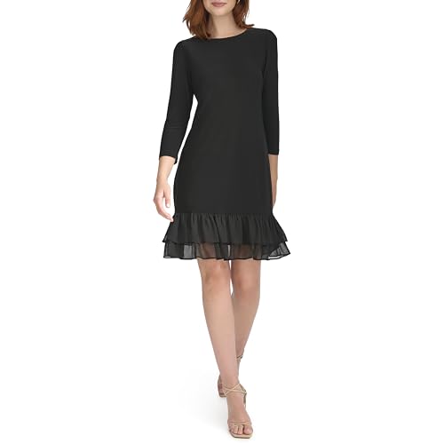 Tommy Hilfiger Women's 3/4 Sleeve Jersey/Chiffon Mix Ruffle Hem Dress