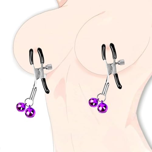 BDSM Pinzas para Pezones Juguetes para Pezones de Metal Ajustable con Campanas Moradas, Juguetes Sexuales Bondage para Mujeres y Parejas, Anillos para Pezones Juguetes Sexuales para Adultos
