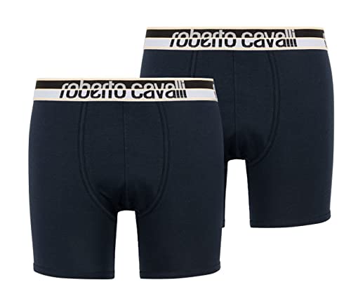 ROBERTO CAVALLI Navy Blue Cotton Jersey Stretch Boxer Brief-2-Pack- for mens