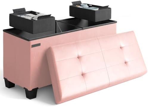 Storage Ottoman Bench with Bins, 30-in Storage Bench for Bedroom ...