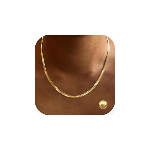 Surart 18K Gold Necklace for Women, Gold Snake Chain Necklace Dainty Jewelry Gift (Herringbone, 22 Inch)