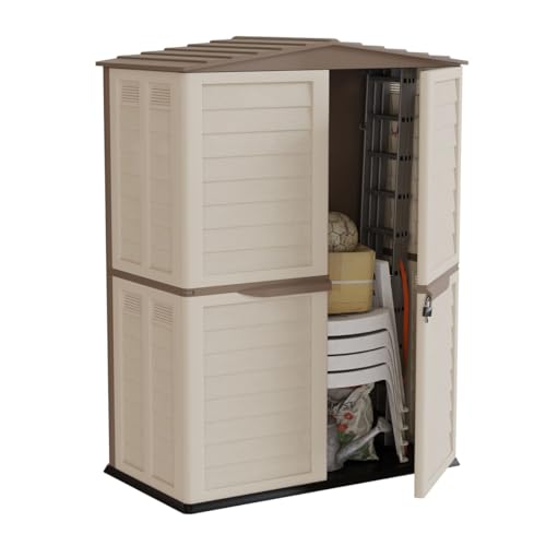 INTEC - Gartenhaus für den Außenbereich, 2 Türen, Beige, 151 x 83 x 200 cm, Gartenhaus mit integriertem Boden