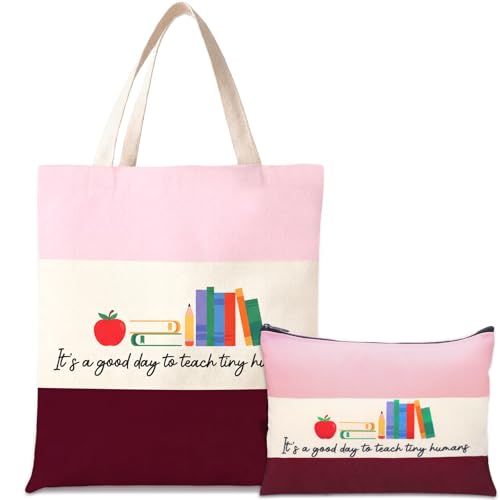 Paterr 2 Pcs Teacher Appreciation Gifts Survival Kit Tote Bag Cosmetic Makeup Bag Pink Teacher Thank You Gifts for Women