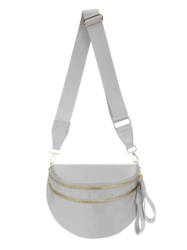 Image of Pure Colour Crossbody Bag Bum Bag for Women,Spacious Purse Fanny Packs Belt Bag,Oversized Bum Bag (Colour Bum Bag-Light Grey)