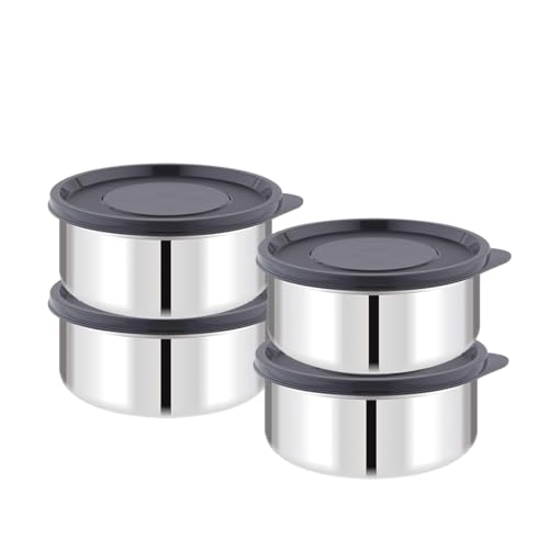 Image of ATTRO Prime Stainless Steel Single Wall Storage Containers Airtight & Leak Proof Containers for Office Use, School, Picnic, 400ml -Black-Set Of 4