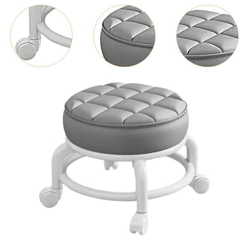 Butaco bajo giratorio con asiento acolchonado y ruedas universales, estilo moderno, color gris miniatura 5