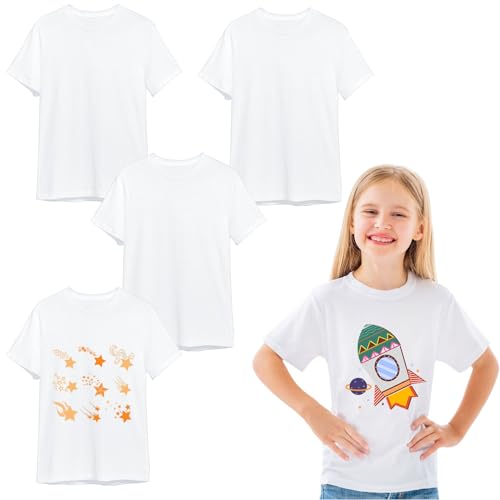 OKBA 5 PCS Sublimation t Shirts Blanks Polyester Shirts Short Sleeves White t-Shirt for Kids Children
