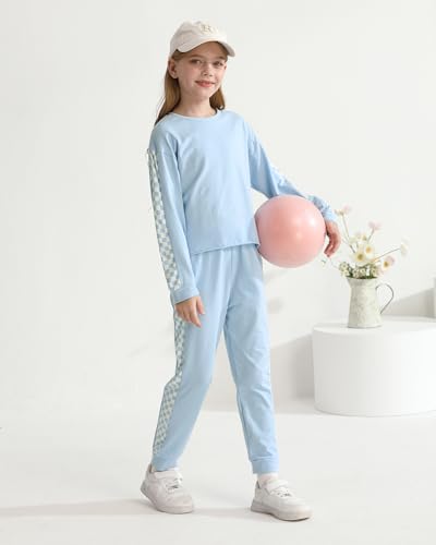 Image of SANMIO Toddler Girl Clothes 2 Piece Outfits Girls Tracksuit Activewear | Long Sleeve Crewneck Checkered Sweatshirts and Sweatpants Casual Fall Winter Clothing Set