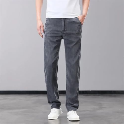 Men's Summer Thin Jeans Lyocell Soft Breathable Straight Leg Elastic Ice Silk Casual Denim Pants Lightweight Trousers3