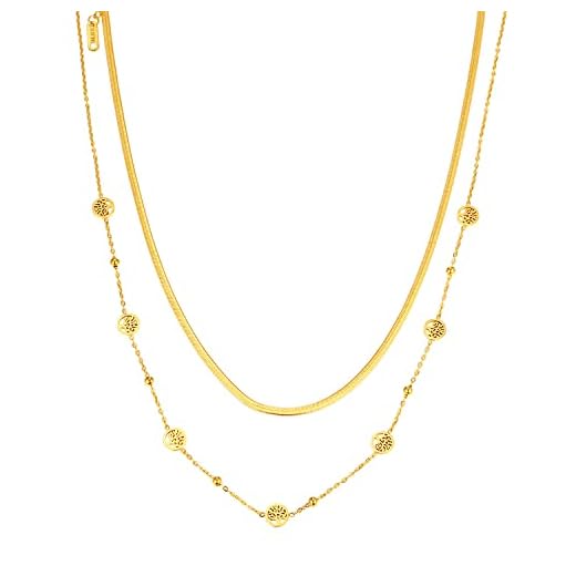 OIDEA Collar de mujer en capas de acero inoxidable ajustable cadena oro árbol de la vida con espiga de peces: regalo ideal para mujer/niña/mamá/día de San Valentín/Navidad/cumpleaños, Acero inoxidable