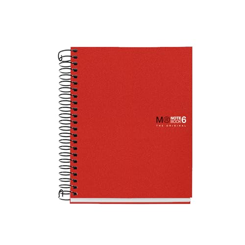 Image of Miquelrius - The Original A6 Notebook, 6 Coloured Stripes, Opaque Polypropylene Cover, Size 105 x 148 mm, No Drilling, 150 Sheets of 70 g /m, 5 mm Square, Red