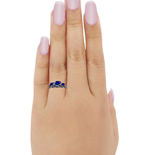 Blue Apple Co. 3 Stone Halo Wedding Band Ring Simulated Round CZ 925 Sterling Silver4
