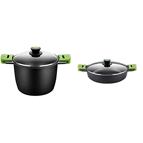 Bra Prior Olla Alta Con Tapa De Cristal Y Asas De Silicona, 24 Cm + Prior Cacerola Baja Con Tapa De Cristal Y Asas De Silicona, Apta Para Todo Tipo De Cocinas Incluida Inducción Y Horno, 28 Cm