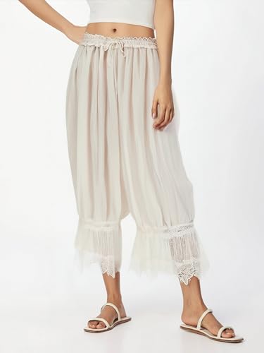 Image of Women Lace Long Bloomers Pants Elastic Waist Y2k Ruffle Pettipants Slip Cute Pantaloons Pumpkin Pants