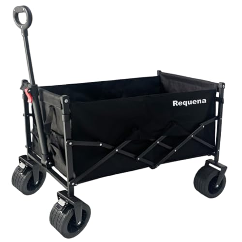 Requena Folding Wagon with Wide Wheels Portable Trolley for Camping Beach Garden Picnic Fishing & Shopping Adjustable Handle 330lb Heavy-Duty Foldable Cart on Wheels C-2402 Midnight Black