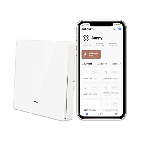 CNBINGO Smart Light Switch, No Neutral Wire Required, Work with Alexa, Google Home Device, Smart Life App, Timer, Single Push WiFi Switch, Big PC Button with LED Indicator, 600W/Gang Cover