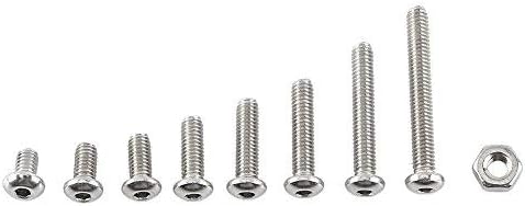 300PCS M2.5 Stainless Steel Hex Socket Cap Screw and Nut Assortment Kit Button Head Full Thread Machine Screws Set with Hex Nuts (Button Head)