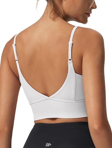 Yvette Adjustable Spaghetti Straps V Back Sports Bras for Women Light Support Padded Wireless Yoga Bra Cropped Tank Top