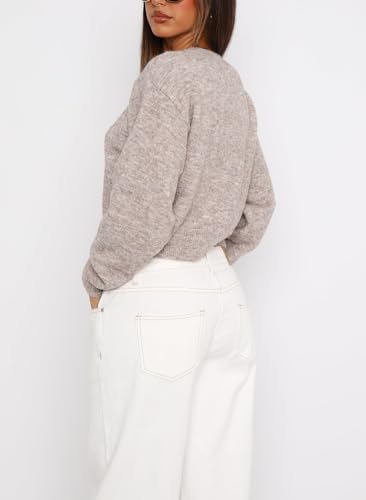 Women Y2k Button Down Crop Sweater Cardigan Long Sleeve Open Front Crewneck Cardigan Cute Knit Pullover Tops3