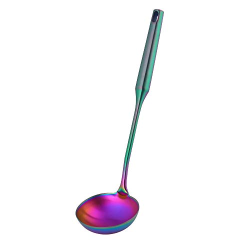 BuyGo Rainbow Soup Pan Ladle Stainless Steel Kitchen Utensil Large Soup Spoon for Cooking Matte Polosh Heat Resistant Dishwasher Safe