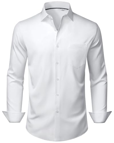 Alimens & Gentle Mens Dress Shirts Stretch Long Sleeve Wrinkle Free Business Casual Button Down Shirt for Wedding