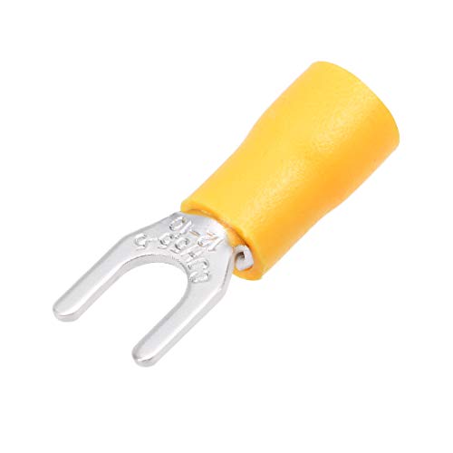 uxcell 200Pcs SV5.5-5 Insulated Fork Spade U-Type Wire Connector Electrical Crimp Terminal 12-10AWG Yellow