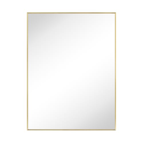 Image of TEHOME Gold Bathroom Vanity Mirror with Squared Corners, 24x32'' Brushed Brass Rectangle Stainless Steel Metal Framed Mirror for Bathroom
