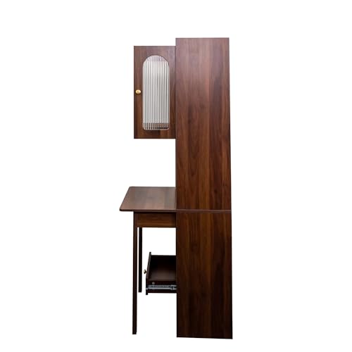 Image of Foldable Office Desk, Fold Out Convertible Hidden Murphy Computer Desk with Storage Shelves, Multi-Function Folding Writing Table for for Small Spaces, Home Office (Walnut.)