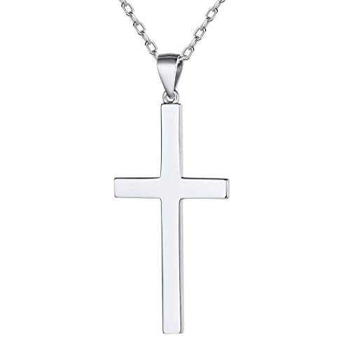 ChicSilver Collar Cruz Cristiano Plata de Ley 925 Hombre Mujer Colgante Crucifijo Oro Blanco Joyería Religiosa Rezo Familia Regalo Reyes