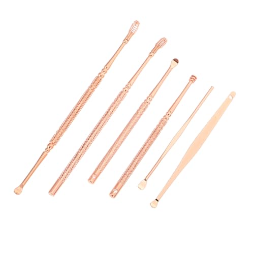 SEWOART Mini Earwax Remover Set 6pc Rose Gold Ear Cleaning Spoons for Dry Oily Earwax Removal Spiral Decompressi