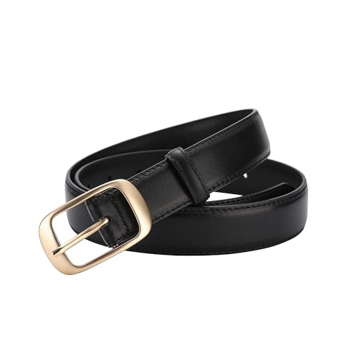 Cowskin Leather Belt for Women Gold Pin Buckle Jeans Black Belt Luxury Vintage Female Skinny Waistband