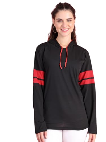 Image of Mack Jonney Cotton Blend Full Sleeve T-Shirt with Hoodie for Women-VJ-FSTWH-02