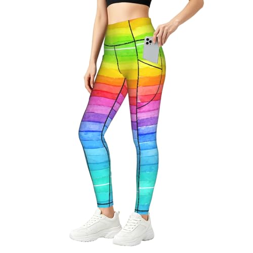 Conjuntos de entrenamiento con bolsillos y leggings arcoíris para gimnasio