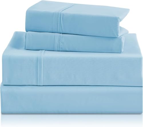 CozySmile Holtel Luxury Twin Sheet Set - 3 Piece Soft Microfiber Sheets for Twin Size Bed 16 Deep Pocket Easy Care Wrinkle Free Cooling Bedding Sheet and Pillowcase Set Sky Blue
