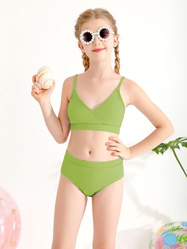 Image of Girl's 2 Piece Swimsuit Solid Spaghetti Strap Bikini Sets Beach Bathing Suit Swimwear for Teen Girls