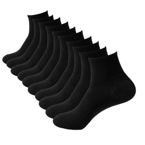 Image of WoWhite Ankle Socks for Woman Cotton Crew Socks Athletic Running 5 Pairs(black，9-11)