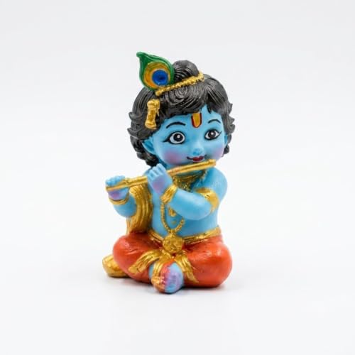 Image of Little Krishna Idol for Car Dashboard | Bal Gopal Laddu Gopal Murti | Cute Baby Krishna Statue for Home Temple, Office Desk & Pooja Room Decor | Resin Showpiece | Janmashtami Gift