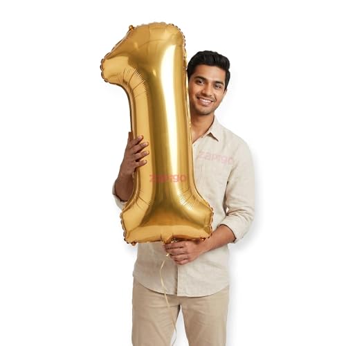Image of Balloonistics Gold 40-Inch Foil Number 1 Balloon - Fill with Helium or Air for 1st Birthday, Anniversary, New Year Party Decoration, Photo Booth Backdrop, Cake Table Decor