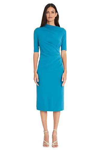 Image of Maggy London Women's Maggy London Women's Dresses Side Pleat Dress with Asymmetric Neck and Elbow Sleeves