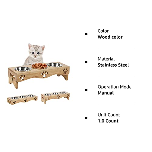 Jazuiha Elevated Cat Bowls, Raised Cat Food Bowl Set Stainless Pet Dishes Feeder With Wooden Stand, Food And Water Bowl For Cat And Small Dog (Wood Color) #TOP7