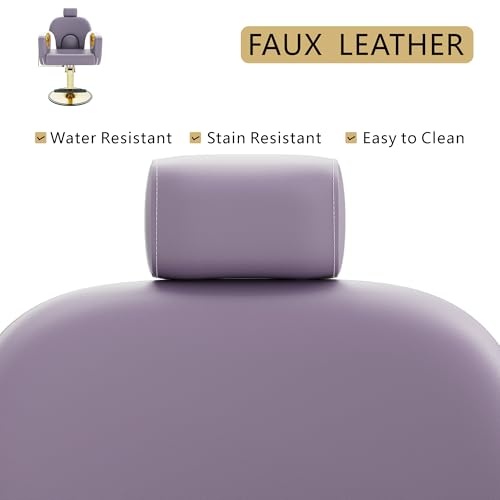 Image of Barber Chair, Reclining Hair Salon Chair, 360 Degrees Swivel Styling Chair, Height Adjustable Hydraulic Shampoo Chairs, Spa Equipment (Purple)