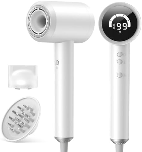 Hair Dryer with Diffuser and Concentrator, Fast Drying Ionic Blow Dryer, 6 Heat & 5 Speed Settings, Cold Shot Button, 2 Attachments for All Hair Types, Perfect for Home, Salon & Travel, White image 2