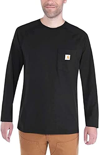 Carhartt Pocket T-shirt Force de manga larga, Relaxed Fit, tejido de grosor medio Para Hombre, Negro, L